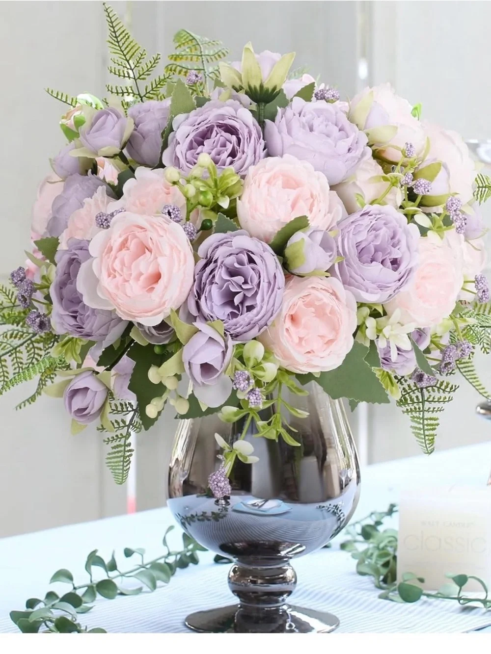New Martine Mall Peony 8 Pack,Pink/Lavender,Faux Silk Florals,Bouquet,DIY Decor